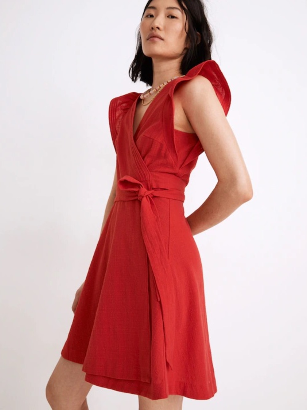 Madewell Ruffle-Sleeve Wrap Mini Dress